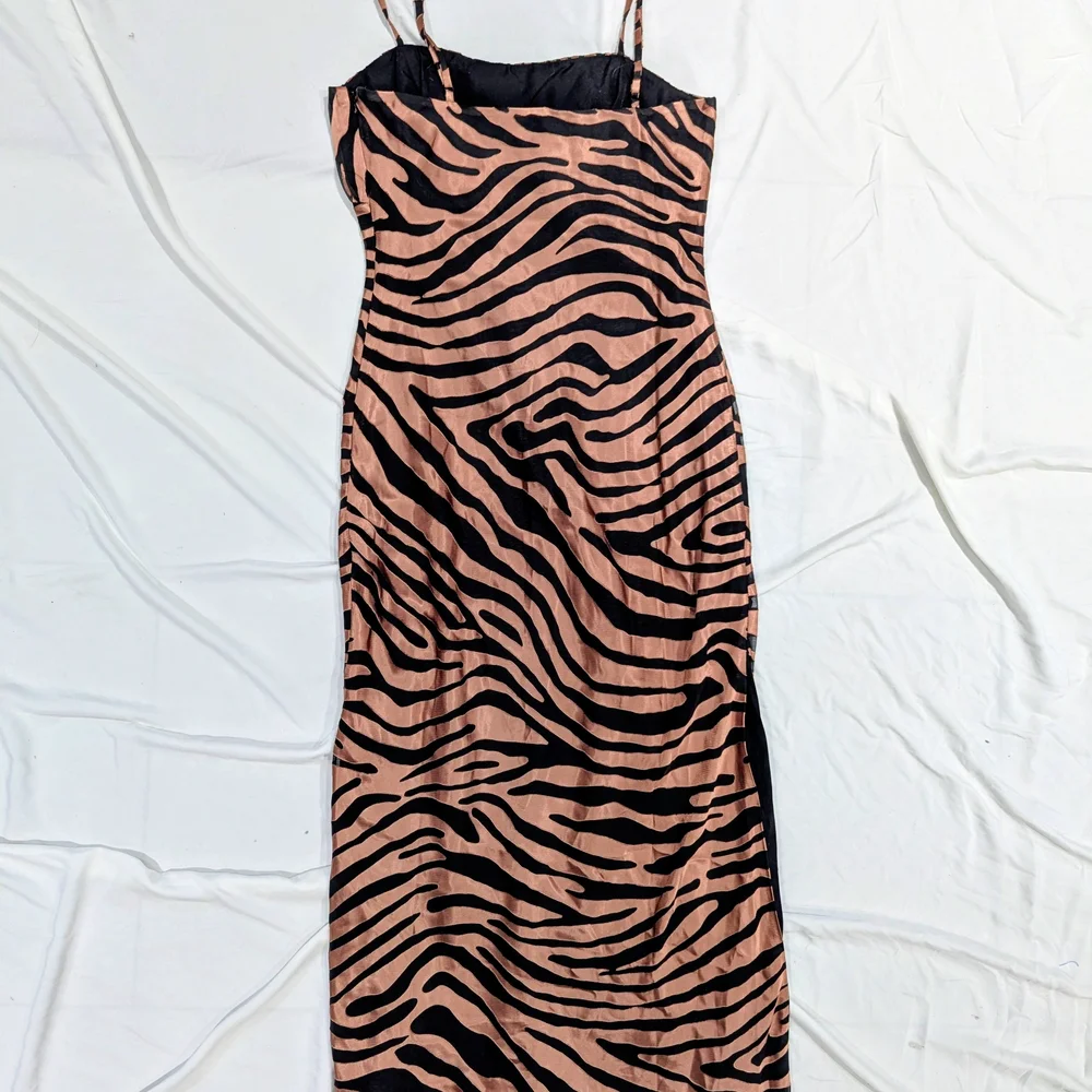 Hutch Pink and Black Zebra-Print Midi Slip Dress with Side Slit - Picture 6 of 7
